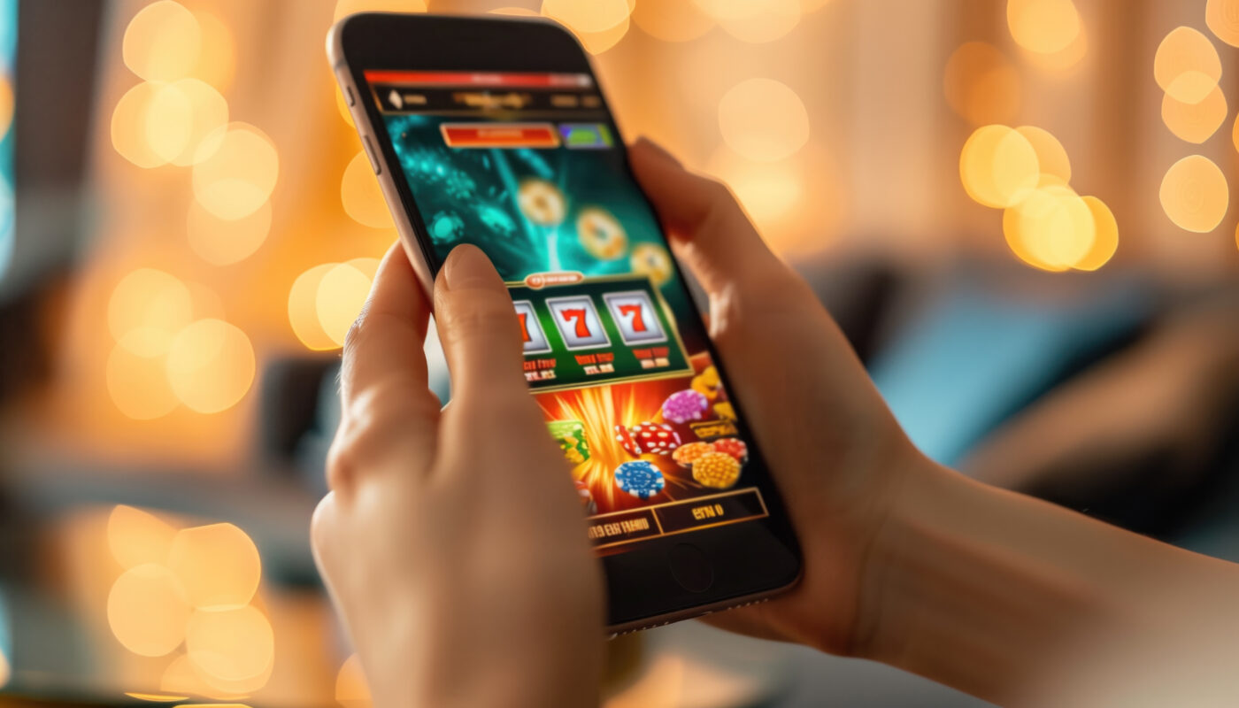 Jongere speelt online gokspel op smartphone, een groeiende trend onder jongeren ondanks de risico's van online gokken.