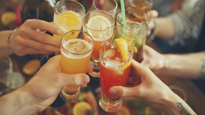 Jongeren proosten met alcoholische drankjes tijdens een sociale bijeenkomst